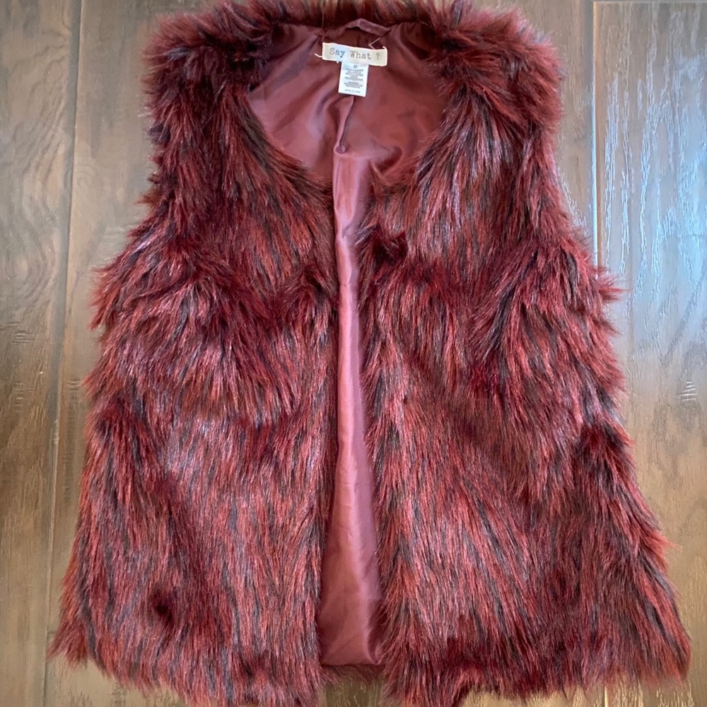Burgundy & Black Faux Fur Vest